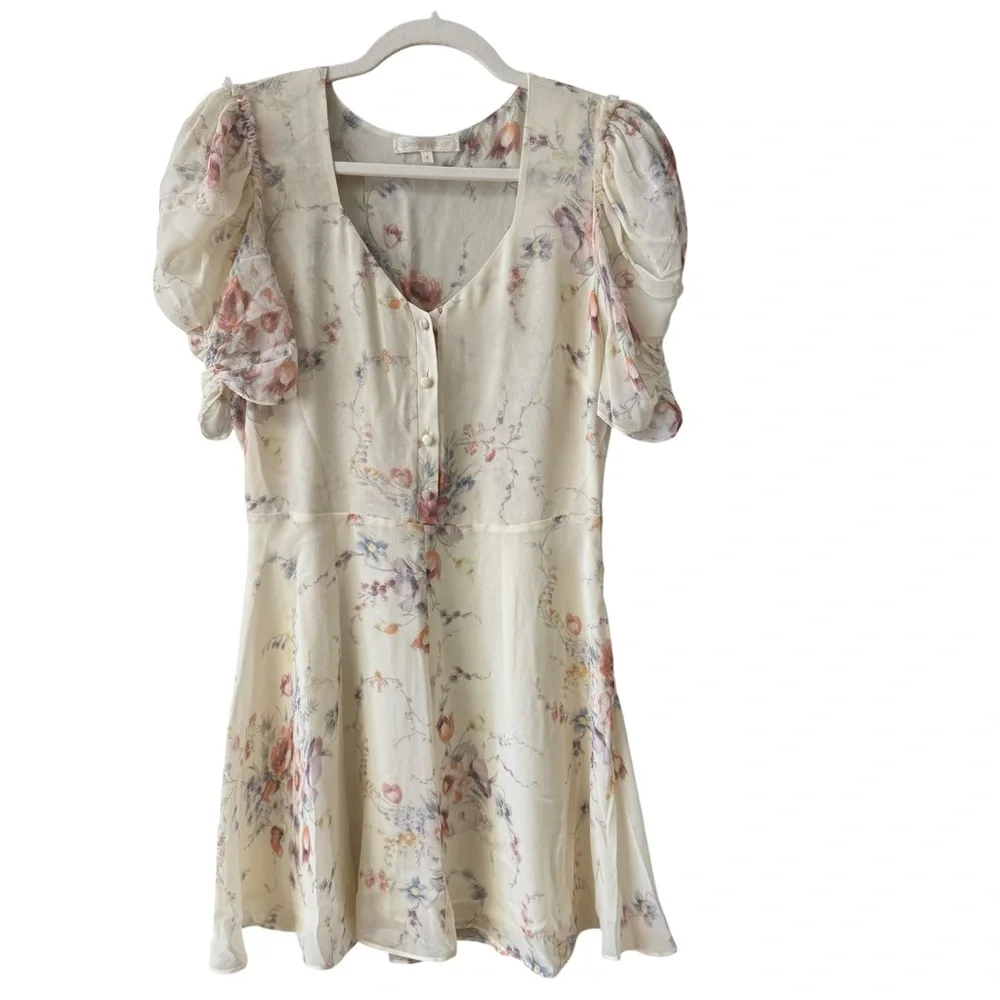 LoveShackFancy Floral Cora Silk Mini Dress Size SM Cream Coquette Feminine Sheer - Picture 3 of 14